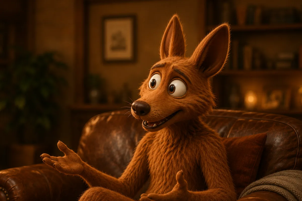 Nipsu, an animated kangaroo-like character sitting on a couch mid-conversation