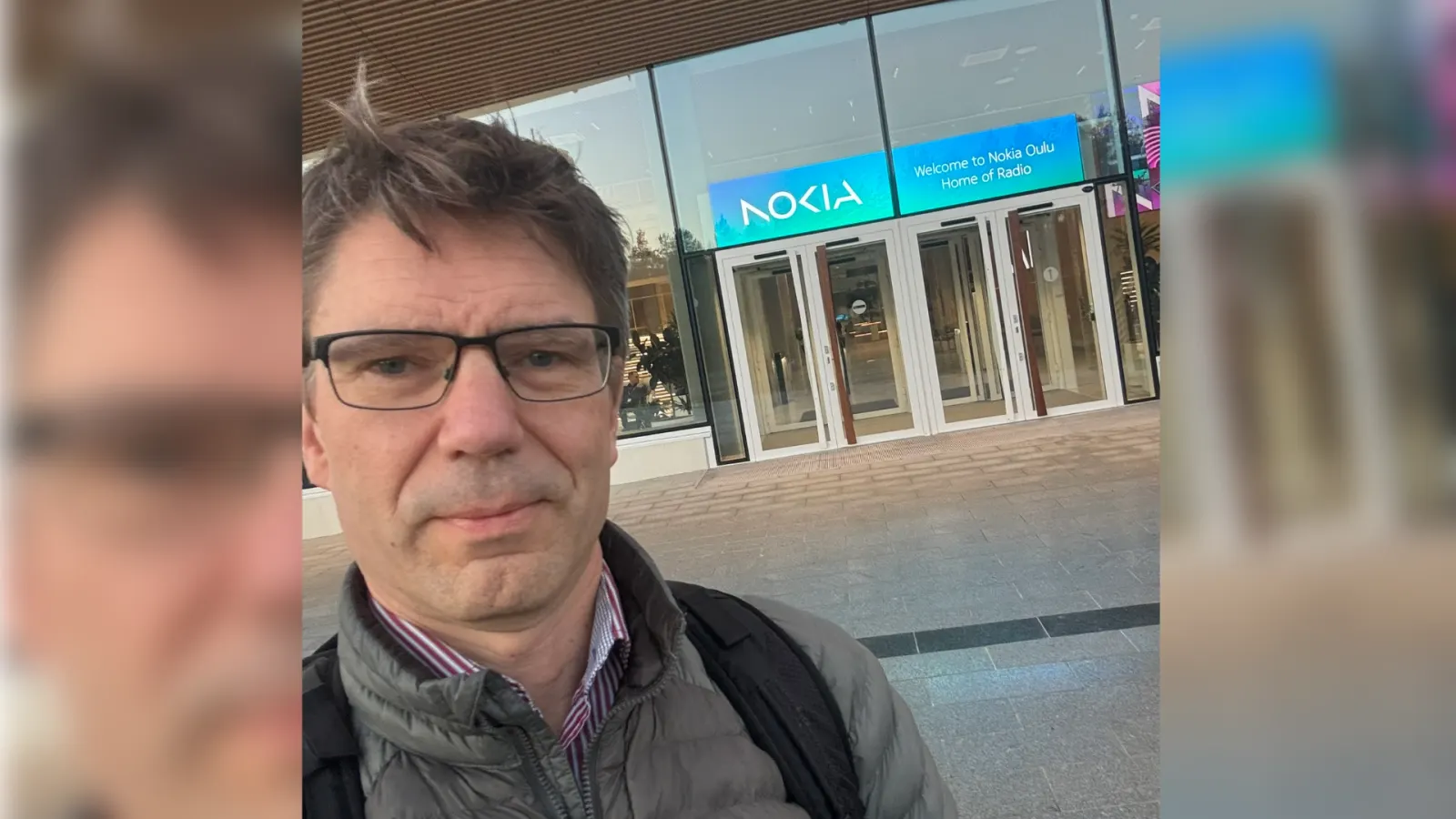 Teemu Piirainen outside the Nokia Oulu 'Home of Radio' building.